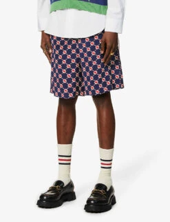 Gucci Graphic-print Relaxed-fit Silk Shorts -Fit & Flow Clothing Sales Store R03765535 BLUEIVORYMC ALT02