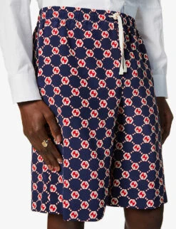 Gucci Graphic-print Relaxed-fit Silk Shorts -Fit & Flow Clothing Sales Store R03765535 BLUEIVORYMC ALT04