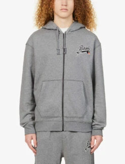 BOSS X Russell Athletic Logo-print Stretch-cotton Hooded Sweatshirt -Fit & Flow Clothing Sales Store R03830108 MEDIUMGREY ALT02