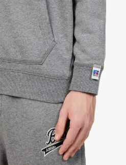 BOSS X Russell Athletic Logo-print Stretch-cotton Hooded Sweatshirt -Fit & Flow Clothing Sales Store R03830108 MEDIUMGREY ALT04