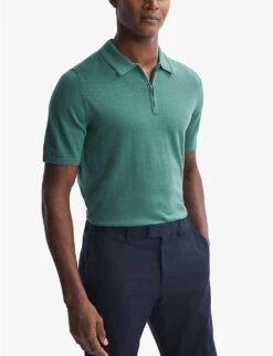 Reiss Maxwell Zipped Merino-wool Polo Shirt 9 Reiss Maxwell Zipped Merino-wool Polo Shirt -Fit & Flow Clothing Sales Store R03892408 PINEGREEN ALT04