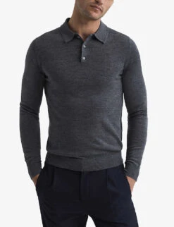 Reiss Trafford Merino Wool Polo Shirt -Fit & Flow Clothing Sales Store R03925316 MIDGREYMELANG ALT02