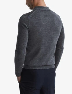 Reiss Trafford Merino Wool Polo Shirt -Fit & Flow Clothing Sales Store R03925316 MIDGREYMELANG ALT03