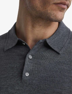 Reiss Trafford Merino Wool Polo Shirt -Fit & Flow Clothing Sales Store R03925316 MIDGREYMELANG ALT04