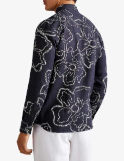 Ted Baker Arnly Floral-print Regular-fit Linen Shirt -Fit & Flow Clothing Sales Store R03946721 NAVY ALT03