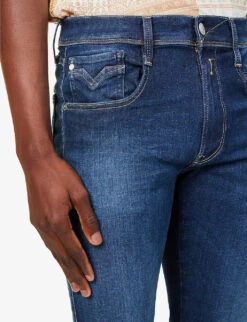 Replay Anbass Brand-embroidered Slim-fit Stretch-denim Jeans -Fit & Flow Clothing Sales Store R03947286 DARKBLUE ALT04