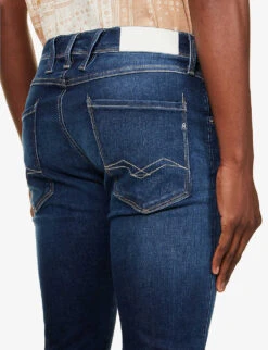 Replay Anbass Brand-embroidered Slim-fit Stretch-denim Jeans -Fit & Flow Clothing Sales Store R03947286 DARKBLUE ALT05