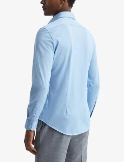 Reiss Nate Curved-hem Slim-fit Cotton-blend Shirt -Fit & Flow Clothing Sales Store R03955439 SOFTBLUE ALT03