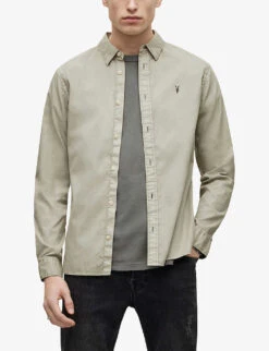 AllSaints Hawthorne Ramskull-embroidered Regular-fit Stretch-organic Cotton Shirt -Fit & Flow Clothing Sales Store R03966482 LIBERTYGREEN ALT02