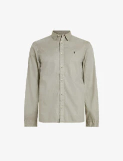 AllSaints Hawthorne Ramskull-embroidered Regular-fit Stretch-organic Cotton Shirt