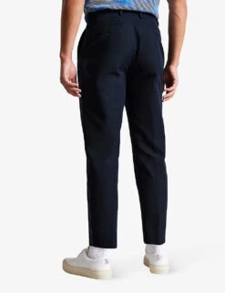 Ted Baker Gaulby Contrast-stitch Cotton And Linen-blend Trousers -Fit & Flow Clothing Sales Store R03978388 NAVY ALT02