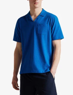 Ted Baker Sntbees Revere-collar Stretch-cotton Polo -Fit & Flow Clothing Sales Store R03978391 MIDBLUE ALT02
