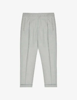 Reiss Brighton Pleated Slim-fit Tapered Stretch-woven Trousers