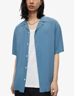 AllSaints Venice Ramskull-embroidered Woven Shirt -Fit & Flow Clothing Sales Store R04002980 RIVIERABLUE ALT02