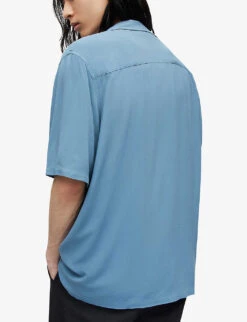 AllSaints Venice Ramskull-embroidered Woven Shirt -Fit & Flow Clothing Sales Store R04002980 RIVIERABLUE ALT03