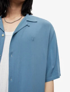 AllSaints Venice Ramskull-embroidered Woven Shirt -Fit & Flow Clothing Sales Store R04002980 RIVIERABLUE ALT04