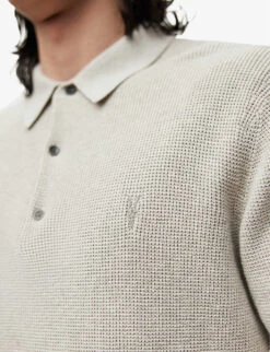 AllSaints Aspen Logo-embroidered Long-sleeved Cotton-blend Polo Shirt 9 AllSaints Aspen Logo-embroidered Long-sleeved Cotton-blend Polo Shirt -Fit & Flow Clothing Sales Store R04005366 LIGHTGREYMAR ALT04