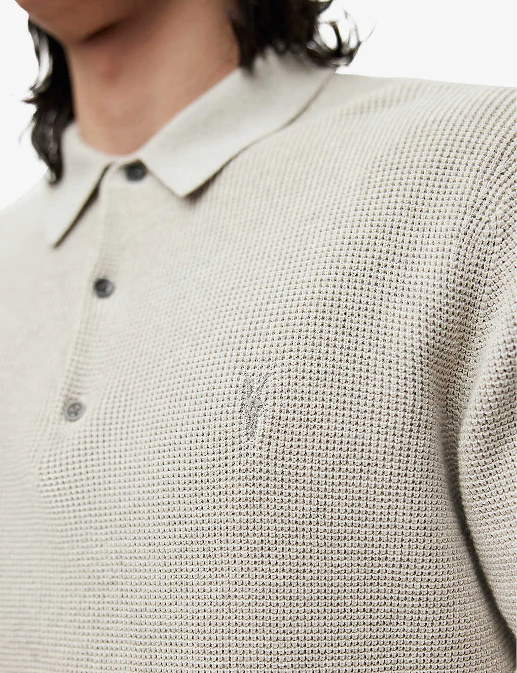 AllSaints Aspen Logo-embroidered Long-sleeved Cotton-blend Polo Shirt 5 AllSaints Aspen Logo-embroidered Long-sleeved Cotton-blend Polo Shirt - Image 5