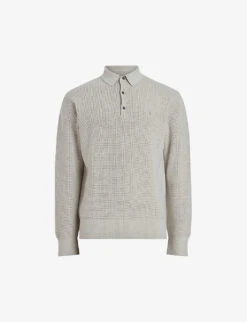 AllSaints Aspen Logo-embroidered Long-sleeved Cotton-blend Polo Shirt