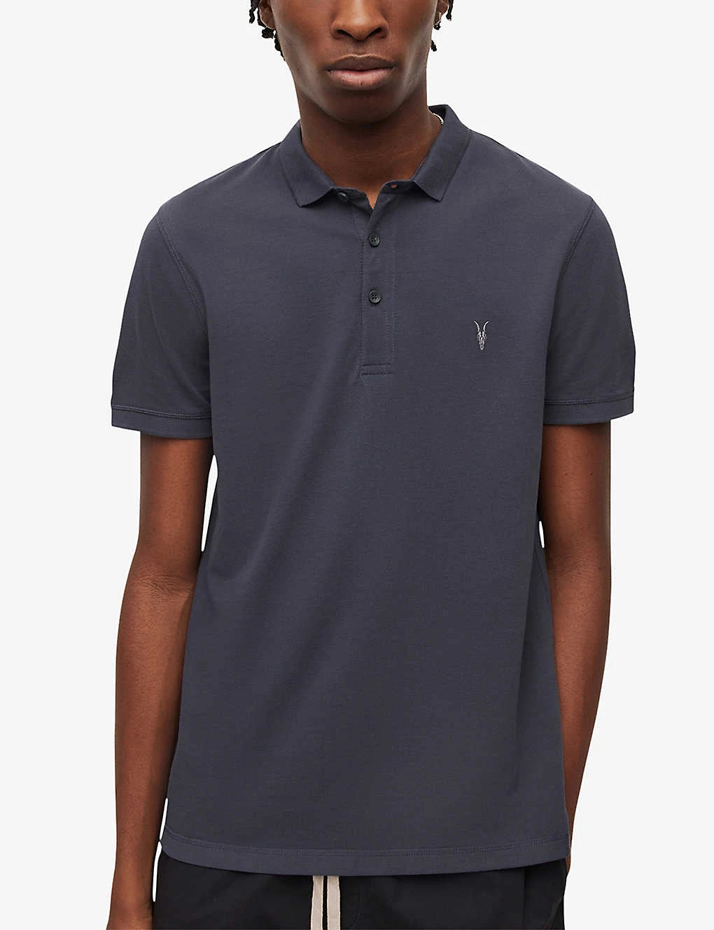 AllSaints Reform Ramskull-embroidered Slim-fit Organic-cotton Polo Shirt 3 AllSaints Reform Ramskull-embroidered Slim-fit Organic-cotton Polo Shirt - Image 3