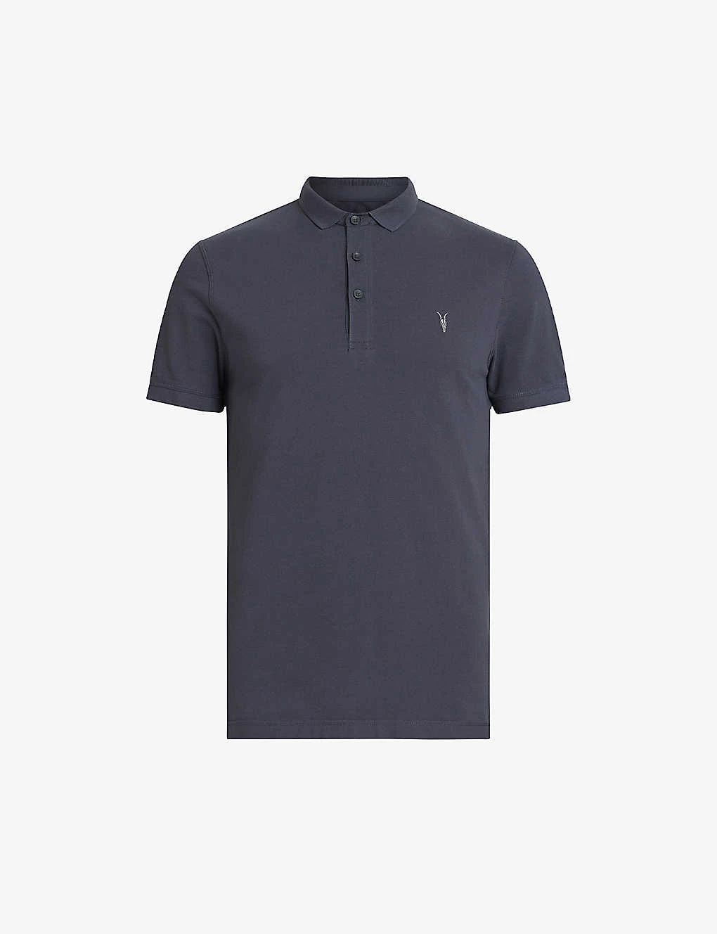 AllSaints Reform Ramskull-embroidered Slim-fit Organic-cotton Polo Shirt 1 AllSaints Reform Ramskull-embroidered Slim-fit Organic-cotton Polo Shirt