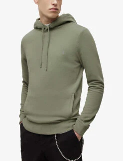 AllSaints Raven Logo-embroidered Organic-cotton Hoody -Fit & Flow Clothing Sales Store R04012437 SAPGREEN ALT02