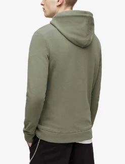 AllSaints Raven Logo-embroidered Organic-cotton Hoody -Fit & Flow Clothing Sales Store R04012437 SAPGREEN ALT03