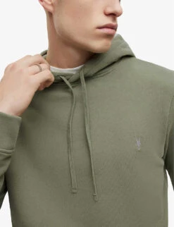AllSaints Raven Logo-embroidered Organic-cotton Hoody -Fit & Flow Clothing Sales Store R04012437 SAPGREEN ALT04