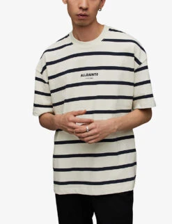 AllSaints Logo-print Striped Cotton-jersey T-shirt -Fit & Flow Clothing Sales Store R04012440 CHALKWHITENA ALT02