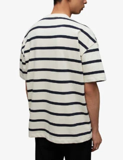 AllSaints Logo-print Striped Cotton-jersey T-shirt -Fit & Flow Clothing Sales Store R04012440 CHALKWHITENA ALT03