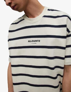 AllSaints Logo-print Striped Cotton-jersey T-shirt -Fit & Flow Clothing Sales Store R04012440 CHALKWHITENA ALT04