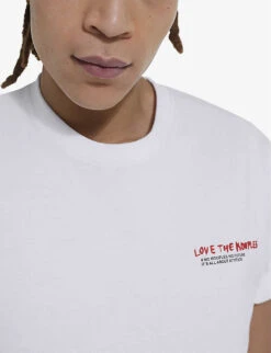 THE KOOPLES Slogan-print Cotton Crew-neck T-shirt -Fit & Flow Clothing Sales Store R04058904 WHI01 ALT04