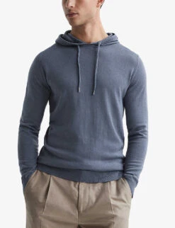Reiss Holland Slim-fit Wool Hoody -Fit & Flow Clothing Sales Store R04068160 NICKELBLUE ALT02