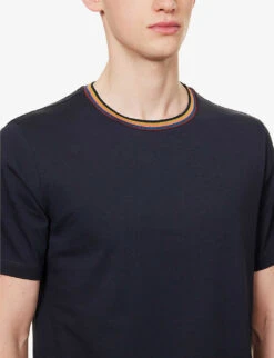 PAUL SMITH Ribbed-neck Cotton-jersey T-shirt -Fit & Flow Clothing Sales Store R04069882 VERYDARKNAVY ALT04