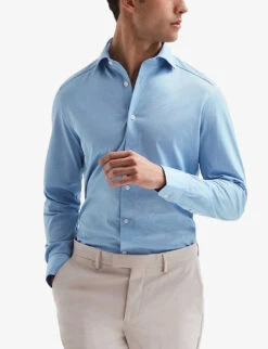 Reiss Nate Slim-fit Cotton-blend Shirt -Fit & Flow Clothing Sales Store R04075246 SOFTBLUE ALT02