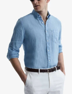 Reiss Queens Slim-fit Long-sleeved Linen Oxford Shirt -Fit & Flow Clothing Sales Store R04075252 POWDERBLUE ALT02