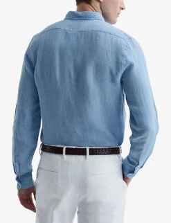 Reiss Queens Slim-fit Long-sleeved Linen Oxford Shirt -Fit & Flow Clothing Sales Store R04075252 POWDERBLUE ALT03