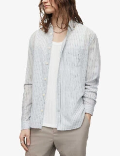 AllSaints Formentera Striped Cotton-blend Shirt -Fit & Flow Clothing Sales Store R04080286 LIGHTGREY ALT02