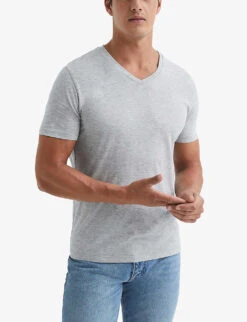 Reiss Dayton V-neck Cotton-jersey T-shirt -Fit & Flow Clothing Sales Store R04080317 GREYMARL ALT02