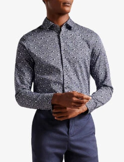 Ted Baker Spot-print Regular-fit Stretch-cotton Shirt -Fit & Flow Clothing Sales Store R04081066 NAVY ALT02
