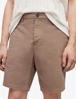 AllSaints Neiva Mid-rise Cotton-blend Shorts 9 AllSaints Neiva Mid-rise Cotton-blend Shorts -Fit & Flow Clothing Sales Store R04081366 EARTHYBROWN ALT04