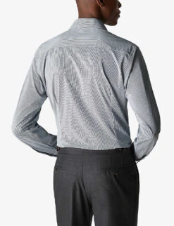 ETON Striped Wide-spread-collar Contemporary-fit Stretch-woven Shirt -Fit & Flow Clothing Sales Store R04082118 NAVYBLUE ALT02