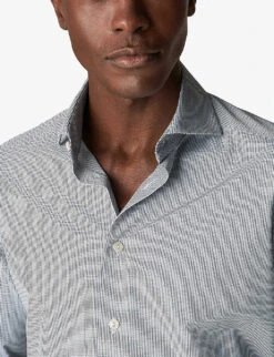 ETON Striped Wide-spread-collar Contemporary-fit Stretch-woven Shirt -Fit & Flow Clothing Sales Store R04082118 NAVYBLUE ALT03