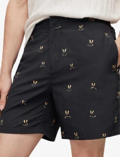 AllSaints Emotive Smiley-print Recycled Polyamide Swim Shorts -Fit & Flow Clothing Sales Store R04082446 JETBLACKYELL ALT04