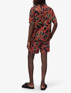 AllSaints Mesquida Graphic-print Drawstring Woven Shorts 8 AllSaints Mesquida Graphic-print Drawstring Woven Shorts -Fit & Flow Clothing Sales Store R04082488 JETBLKRED ALT03