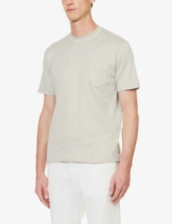 ELEVENTY Contrast-trim Patch-pocket Cotton-jersey T-shirt -Fit & Flow Clothing Sales Store R04082547 SAGEANDLIGHTGRAY ALT02