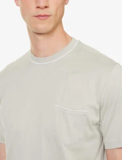 ELEVENTY Contrast-trim Patch-pocket Cotton-jersey T-shirt -Fit & Flow Clothing Sales Store R04082547 SAGEANDLIGHTGRAY ALT04