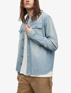 AllSaints Sire Patch-pocket Regular-fit Recycled-cotton Denim Shirt -Fit & Flow Clothing Sales Store R04086647 LIGHTINDIGO ALT02