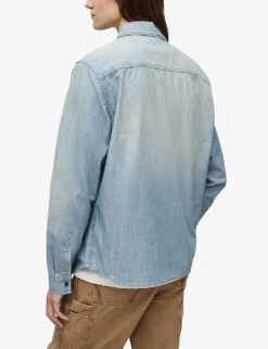 AllSaints Sire Patch-pocket Regular-fit Recycled-cotton Denim Shirt -Fit & Flow Clothing Sales Store R04086647 LIGHTINDIGO ALT03