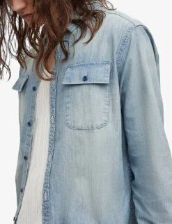 AllSaints Sire Patch-pocket Regular-fit Recycled-cotton Denim Shirt -Fit & Flow Clothing Sales Store R04086647 LIGHTINDIGO ALT04
